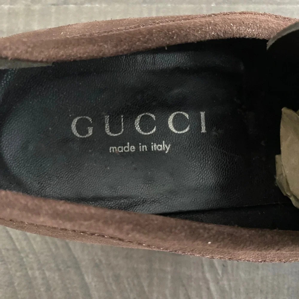 Gucci Mens Brown Suede Horsebit Loafers Square Toe Size 10.5 D
